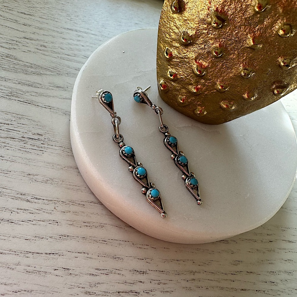 STERLING SILVER WITH SLEEPING BEAUTY TURQUOISE DANGLING EARRINGS